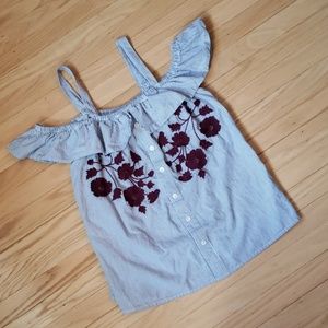 Blue Rain Pinstripe Cold Shoulder Blouse